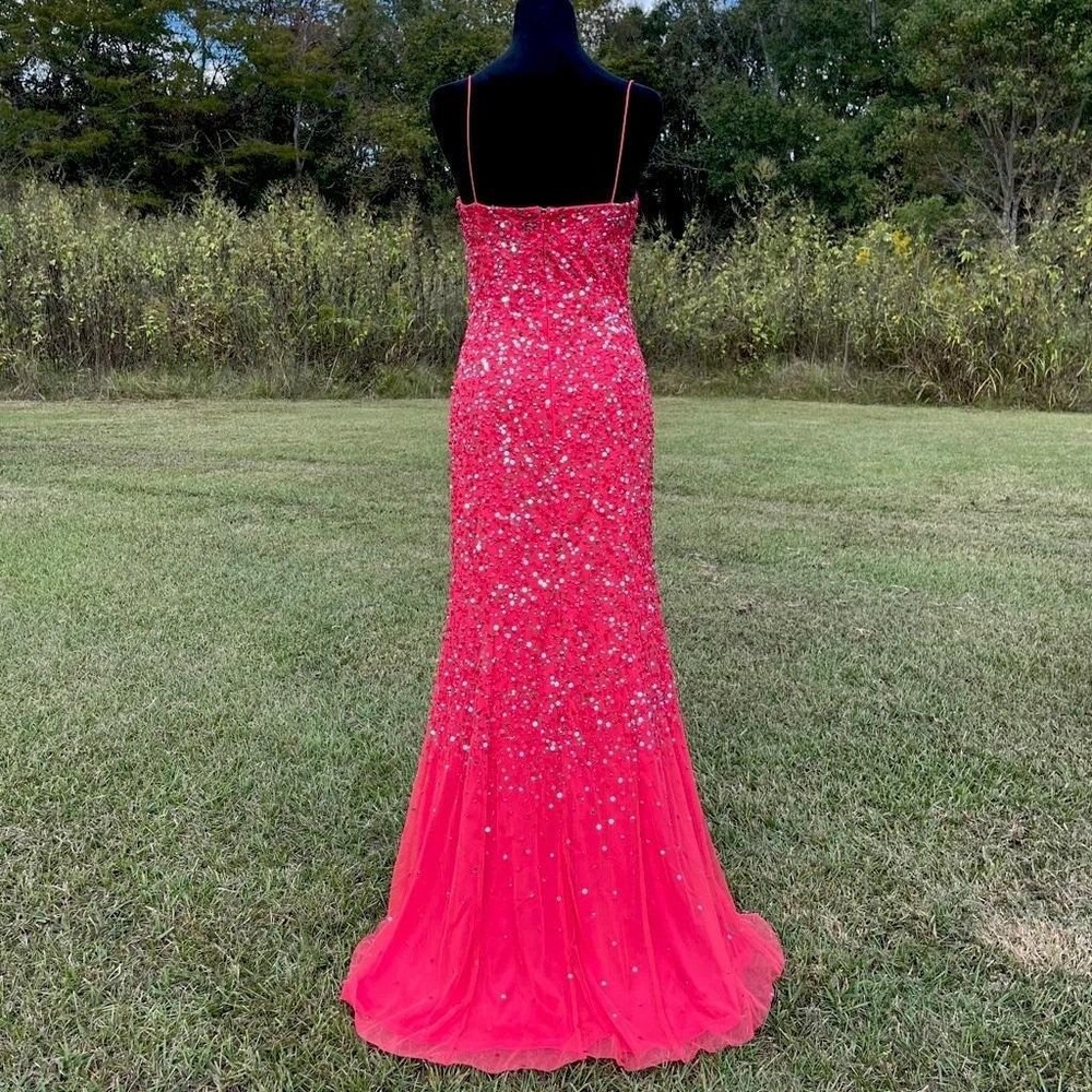 Vtg 90s Y2K Cache Beaded Maxi Dress S Red Chiffon Overlay Slit Mermaid HoCo Gown - Picture 2 of 10